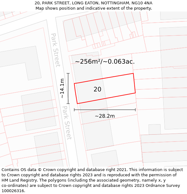 20, PARK STREET, LONG EATON, NOTTINGHAM, NG10 4NA: Plot and title map