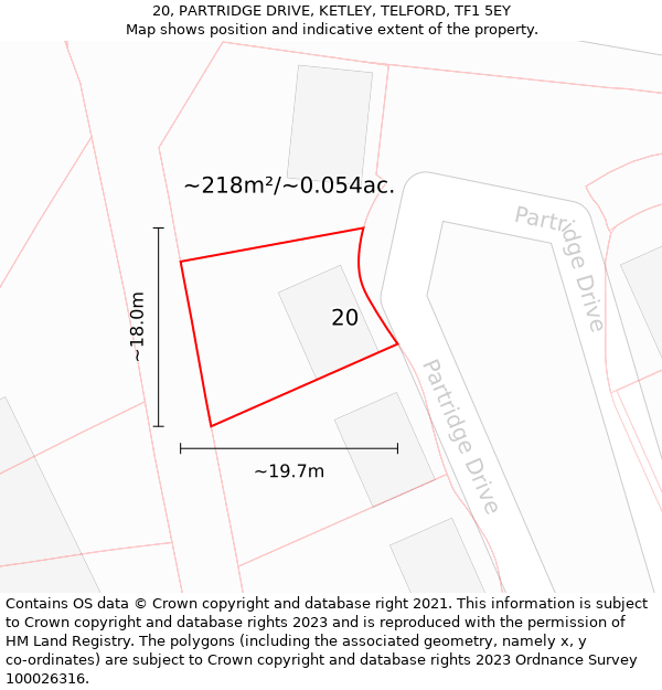 20, PARTRIDGE DRIVE, KETLEY, TELFORD, TF1 5EY: Plot and title map
