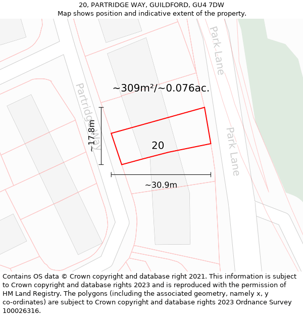 20, PARTRIDGE WAY, GUILDFORD, GU4 7DW: Plot and title map