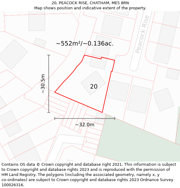 20, PEACOCK RISE, CHATHAM, ME5 8RN: Plot and title map