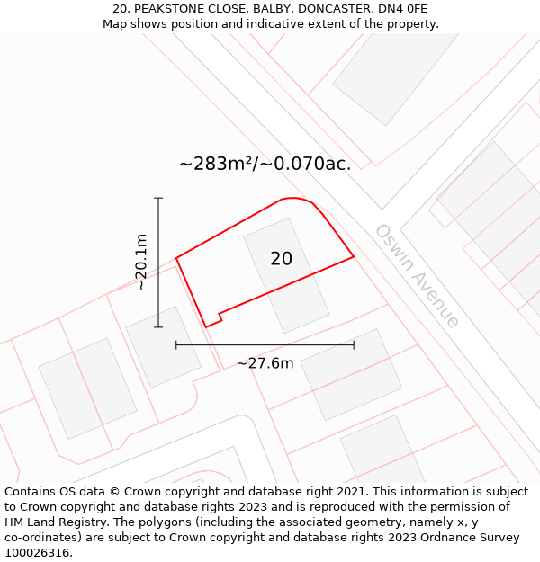 20, PEAKSTONE CLOSE, BALBY, DONCASTER, DN4 0FE: Plot and title map