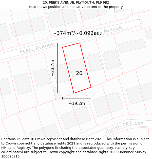 20, PEEKS AVENUE, PLYMOUTH, PL9 9BZ: Plot and title map