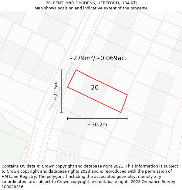 20, PENTLAND GARDENS, HEREFORD, HR4 0TJ: Plot and title map