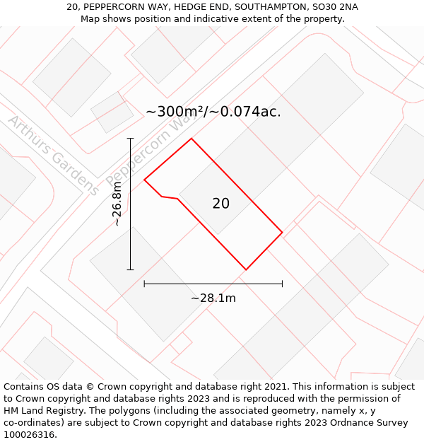 20, PEPPERCORN WAY, HEDGE END, SOUTHAMPTON, SO30 2NA: Plot and title map