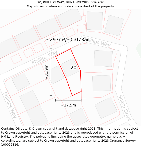 20, PHILLIPS WAY, BUNTINGFORD, SG9 9GY: Plot and title map