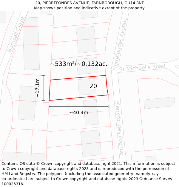 20, PIERREFONDES AVENUE, FARNBOROUGH, GU14 8NF: Plot and title map