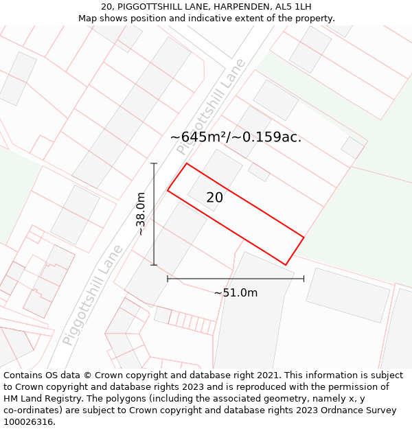 20, PIGGOTTSHILL LANE, HARPENDEN, AL5 1LH: Plot and title map