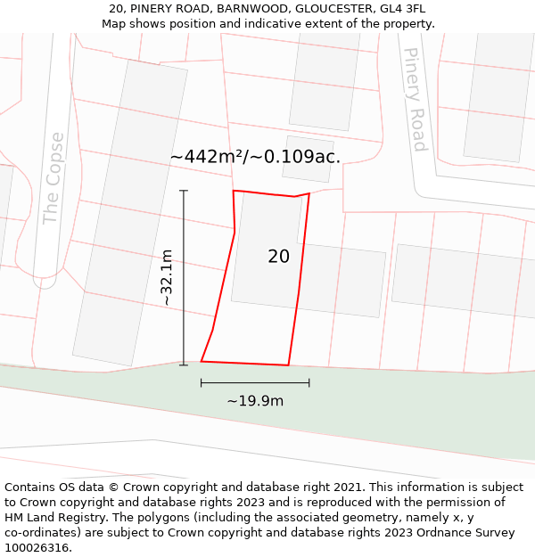 20, PINERY ROAD, BARNWOOD, GLOUCESTER, GL4 3FL: Plot and title map