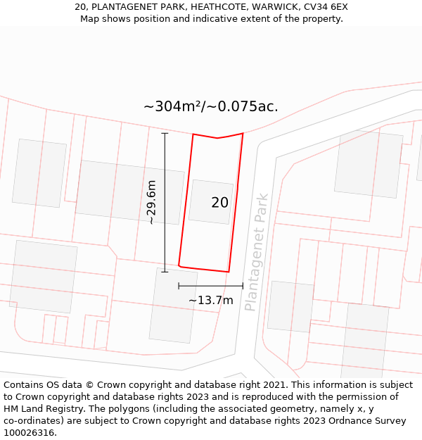 20, PLANTAGENET PARK, HEATHCOTE, WARWICK, CV34 6EX: Plot and title map