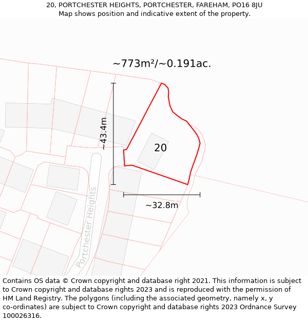 20, PORTCHESTER HEIGHTS, PORTCHESTER, FAREHAM, PO16 8JU: Plot and title map