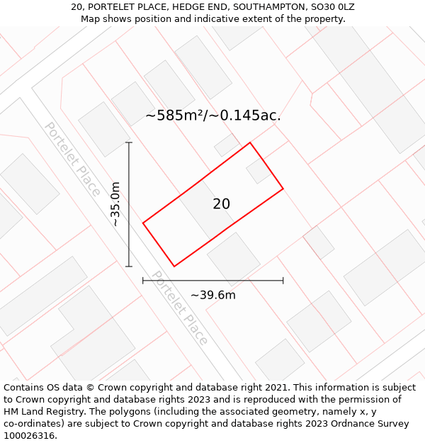 20, PORTELET PLACE, HEDGE END, SOUTHAMPTON, SO30 0LZ: Plot and title map