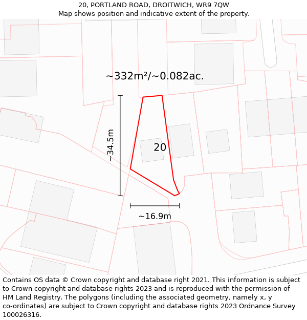 20, PORTLAND ROAD, DROITWICH, WR9 7QW: Plot and title map