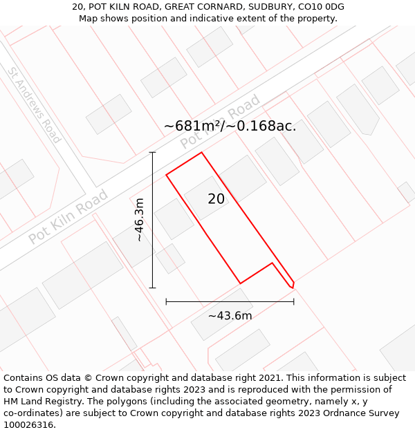 20, POT KILN ROAD, GREAT CORNARD, SUDBURY, CO10 0DG: Plot and title map