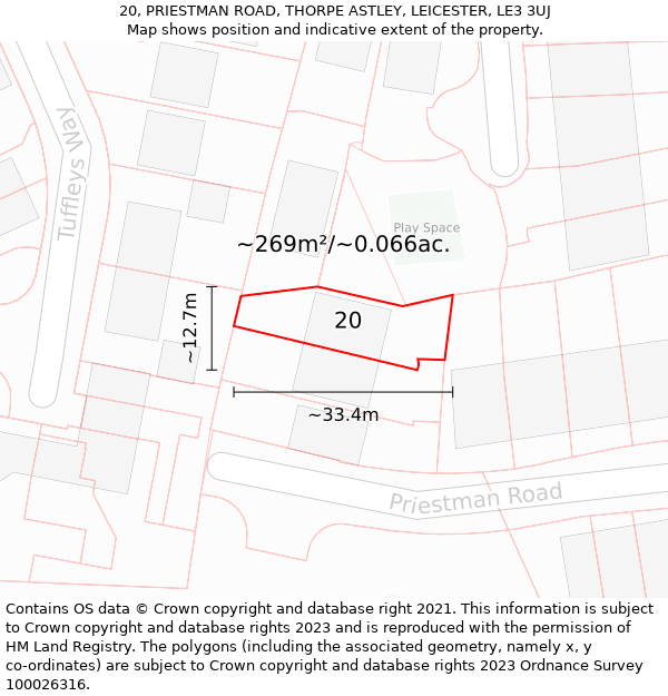 20, PRIESTMAN ROAD, THORPE ASTLEY, LEICESTER, LE3 3UJ: Plot and title map