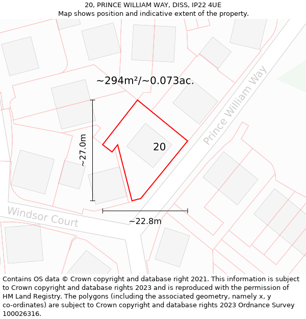 20, PRINCE WILLIAM WAY, DISS, IP22 4UE: Plot and title map