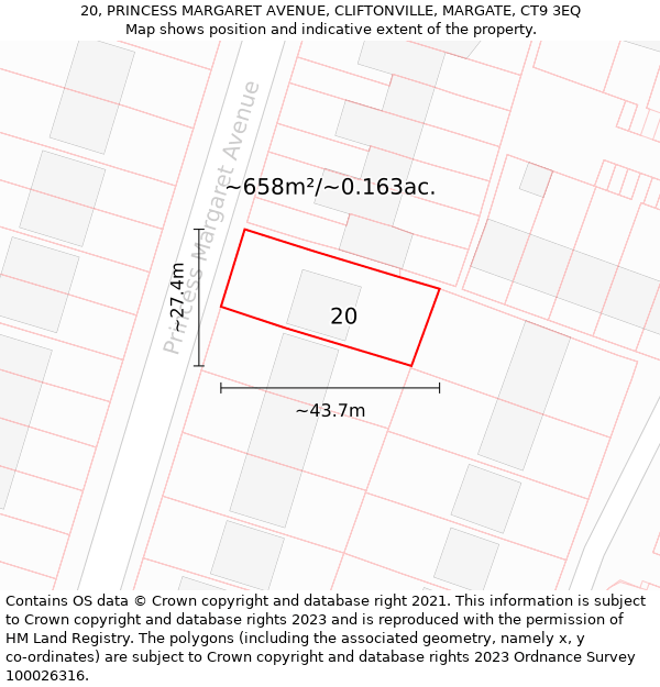 20, PRINCESS MARGARET AVENUE, CLIFTONVILLE, MARGATE, CT9 3EQ: Plot and title map