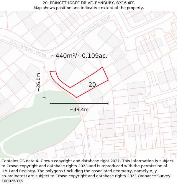 20, PRINCETHORPE DRIVE, BANBURY, OX16 4FS: Plot and title map