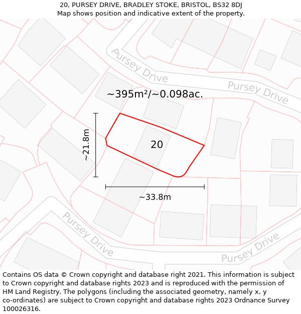 20, PURSEY DRIVE, BRADLEY STOKE, BRISTOL, BS32 8DJ: Plot and title map