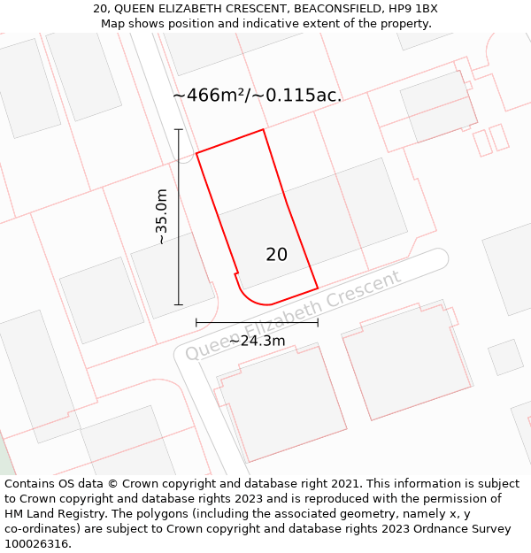 20, QUEEN ELIZABETH CRESCENT, BEACONSFIELD, HP9 1BX: Plot and title map