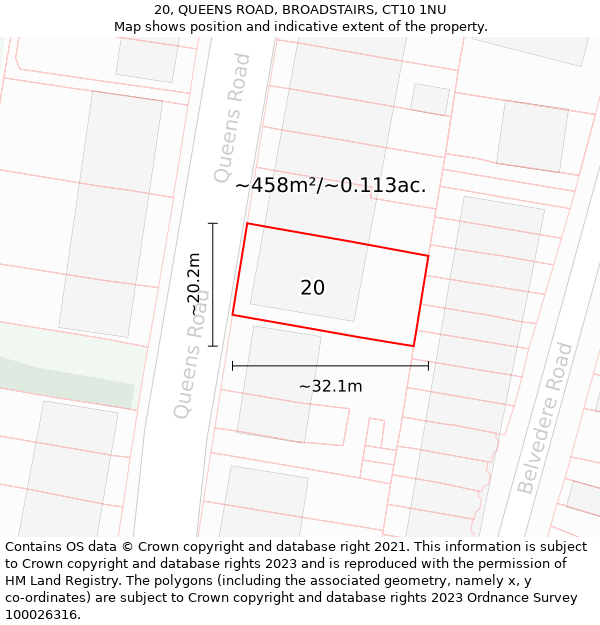 20, QUEENS ROAD, BROADSTAIRS, CT10 1NU: Plot and title map