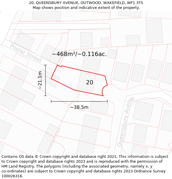 20, QUEENSBURY AVENUE, OUTWOOD, WAKEFIELD, WF1 3TS: Plot and title map