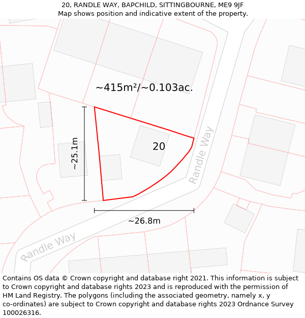 20, RANDLE WAY, BAPCHILD, SITTINGBOURNE, ME9 9JF: Plot and title map