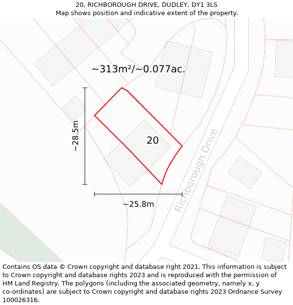 20, RICHBOROUGH DRIVE, DUDLEY, DY1 3LS: Plot and title map