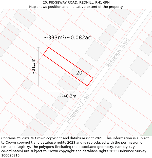 20, RIDGEWAY ROAD, REDHILL, RH1 6PH: Plot and title map