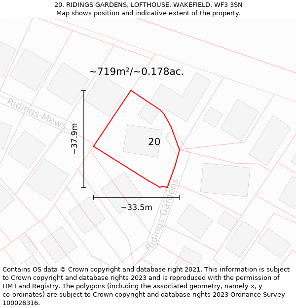 20, RIDINGS GARDENS, LOFTHOUSE, WAKEFIELD, WF3 3SN: Plot and title map