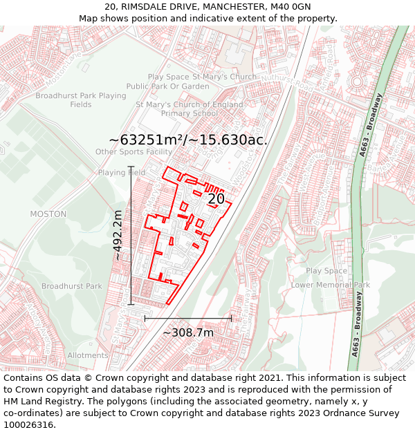 20, RIMSDALE DRIVE, MANCHESTER, M40 0GN: Plot and title map