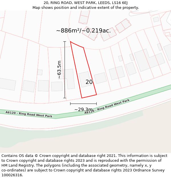 20, RING ROAD, WEST PARK, LEEDS, LS16 6EJ: Plot and title map