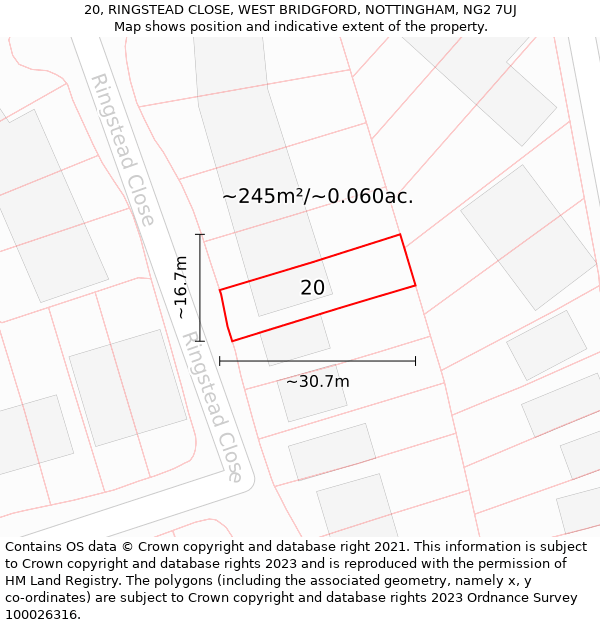 20, RINGSTEAD CLOSE, WEST BRIDGFORD, NOTTINGHAM, NG2 7UJ: Plot and title map