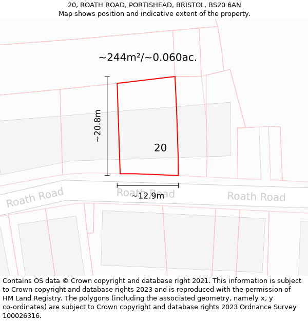 20, ROATH ROAD, PORTISHEAD, BRISTOL, BS20 6AN: Plot and title map