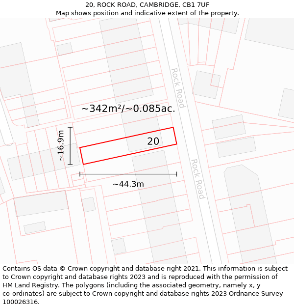 20, ROCK ROAD, CAMBRIDGE, CB1 7UF: Plot and title map