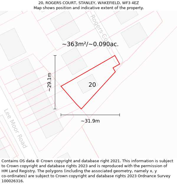 20, ROGERS COURT, STANLEY, WAKEFIELD, WF3 4EZ: Plot and title map