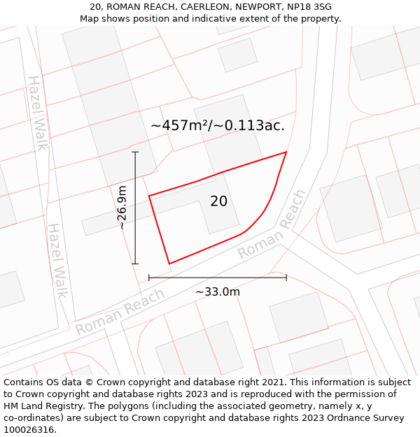 20, ROMAN REACH, CAERLEON, NEWPORT, NP18 3SG: Plot and title map