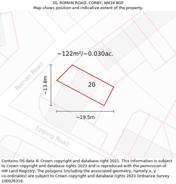 20, ROMAN ROAD, CORBY, NN18 8GP: Plot and title map