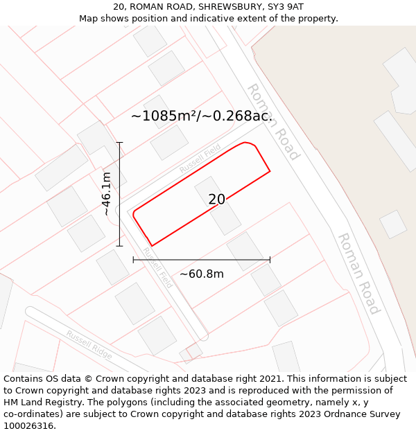 20, ROMAN ROAD, SHREWSBURY, SY3 9AT: Plot and title map