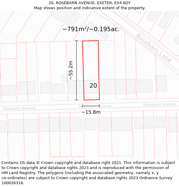 20, ROSEBARN AVENUE, EXETER, EX4 6DY: Plot and title map