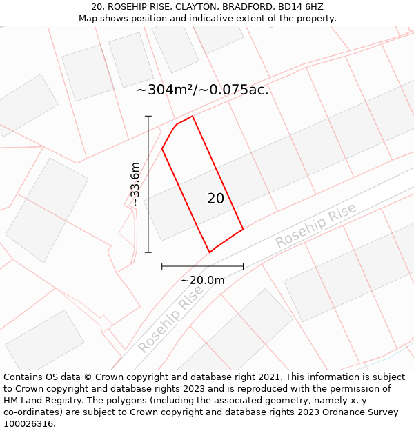 20, ROSEHIP RISE, CLAYTON, BRADFORD, BD14 6HZ: Plot and title map