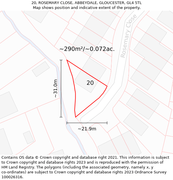 20, ROSEMARY CLOSE, ABBEYDALE, GLOUCESTER, GL4 5TL: Plot and title map