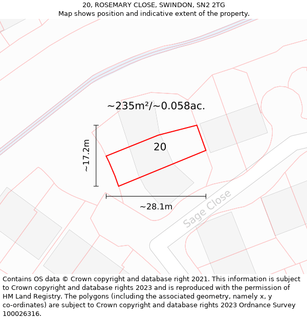 20, ROSEMARY CLOSE, SWINDON, SN2 2TG: Plot and title map