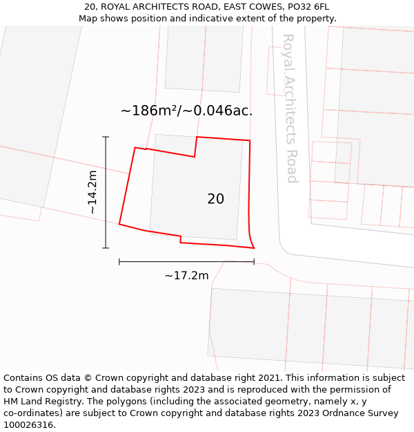 20, ROYAL ARCHITECTS ROAD, EAST COWES, PO32 6FL: Plot and title map