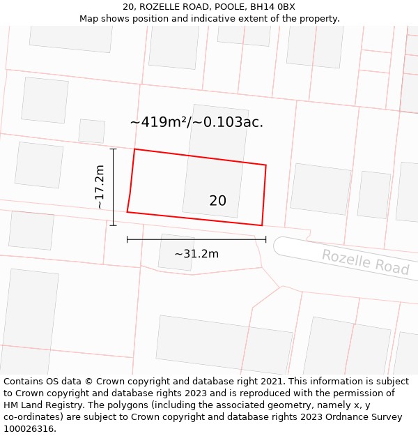 20, ROZELLE ROAD, POOLE, BH14 0BX: Plot and title map