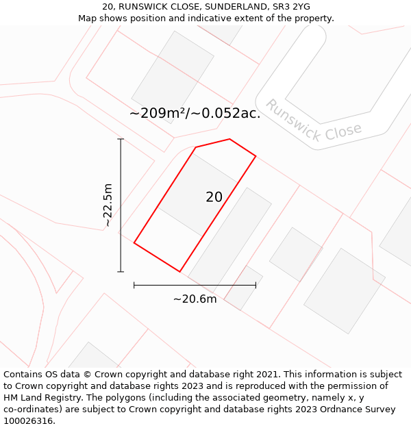 20, RUNSWICK CLOSE, SUNDERLAND, SR3 2YG: Plot and title map