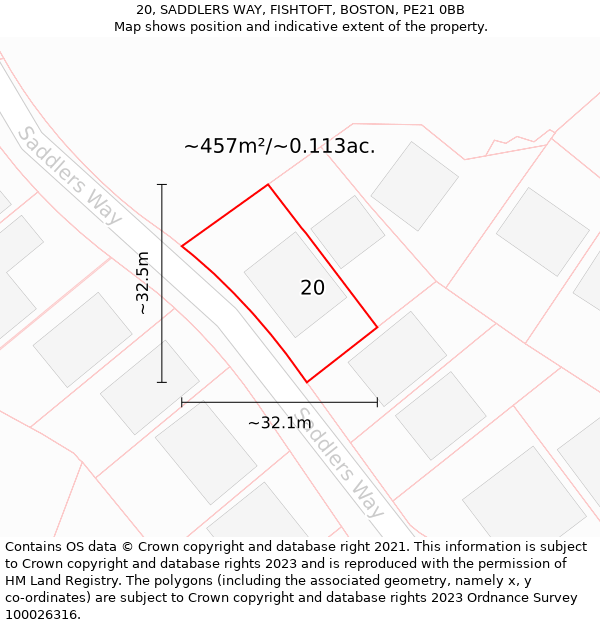 20, SADDLERS WAY, FISHTOFT, BOSTON, PE21 0BB: Plot and title map