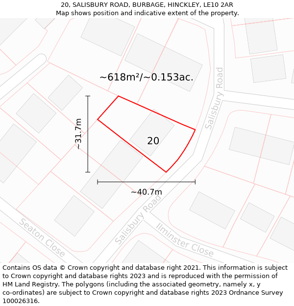 20, SALISBURY ROAD, BURBAGE, HINCKLEY, LE10 2AR: Plot and title map