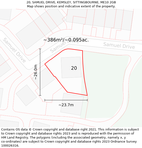 20, SAMUEL DRIVE, KEMSLEY, SITTINGBOURNE, ME10 2GB: Plot and title map