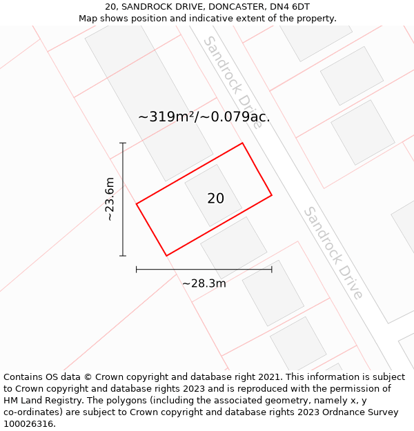 20, SANDROCK DRIVE, DONCASTER, DN4 6DT: Plot and title map