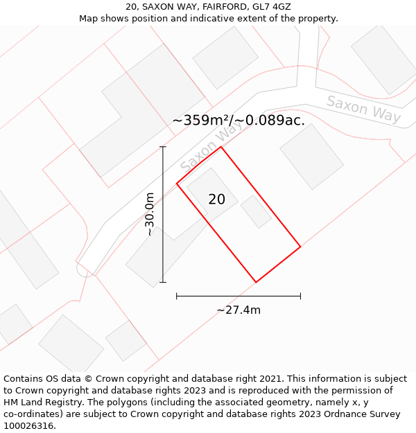 20, SAXON WAY, FAIRFORD, GL7 4GZ: Plot and title map